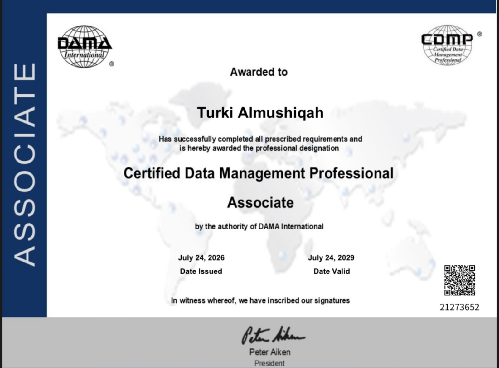CDMP Associate certificate awarded to Turki Almushiqah